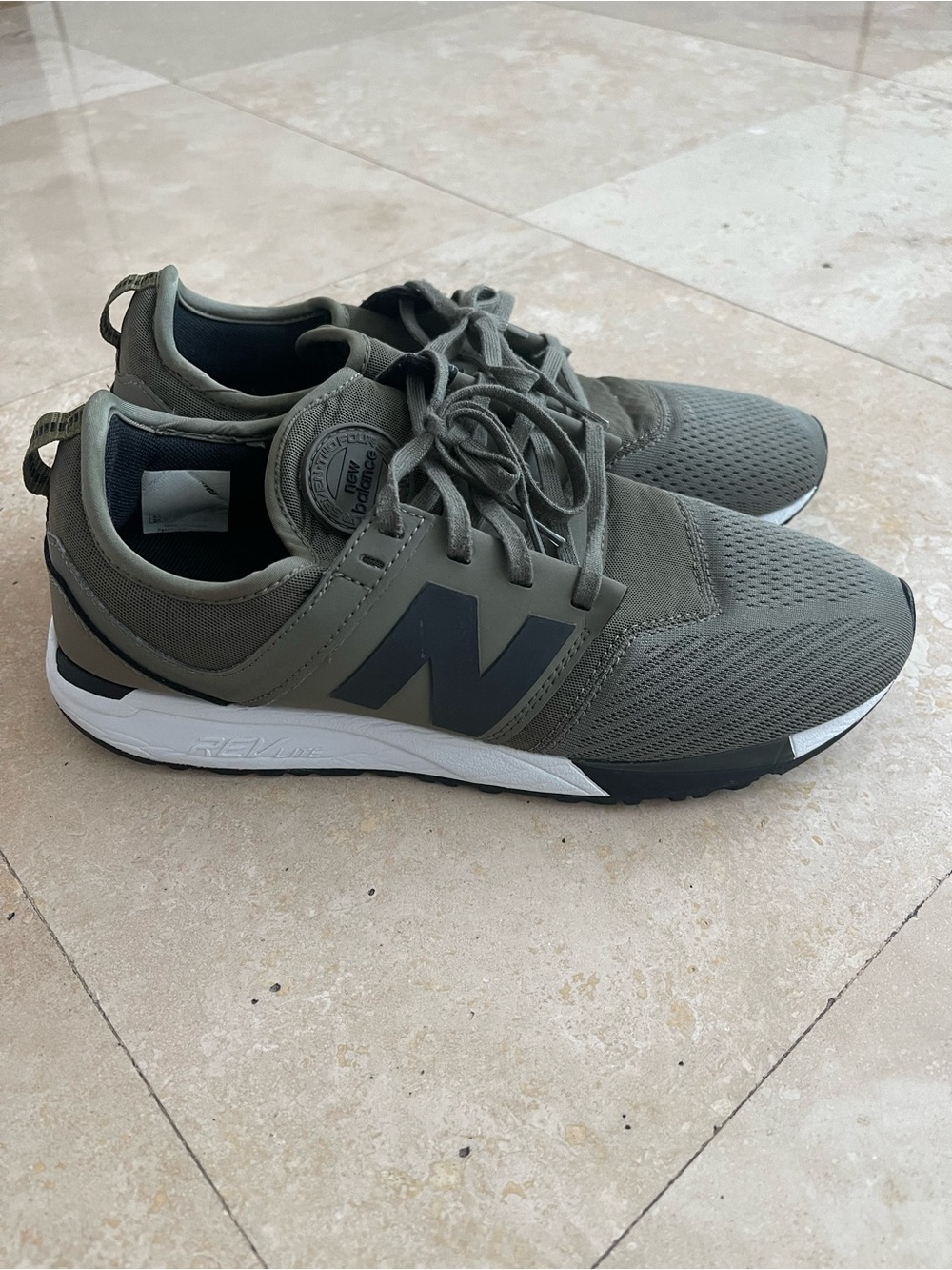 New Balance Men’s Olive Gray Sneakers - Picture 3 of 7